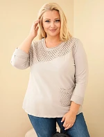 Dámská bavlněná mikina Plus Size s průřezovou vsadkou a kapsou fango zelená