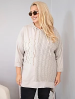 Dámská bavlněná mikina Plus Size s kapucí a pleteným panelem fango zelená