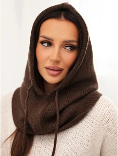 Dámská čepice s kapucí z viskózy se zavazováním a ochranou krku hnědá