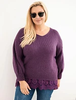 Dámský svetr Plus Size s krajkovým lemem fialová tmavá