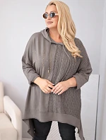 Dámská bavlněná mikina Plus Size s kapucí a pletenou vsadkou fango