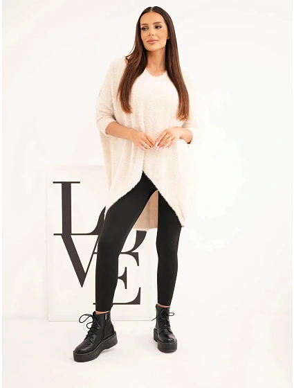 Dámský svetr Plus Size s výstřihem do V béžový Dámský svetr Plus Size s výstřihem do V béžový