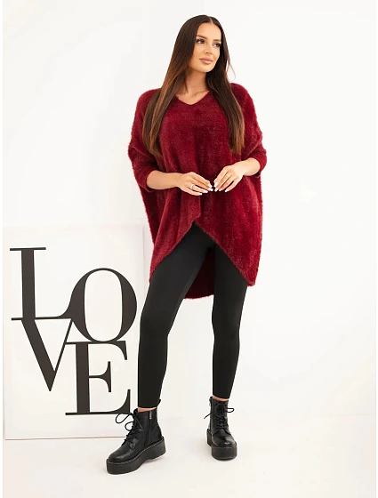 Dámský svetr Plus Size s výstřihem do V bordový Dámský svetr Plus Size s výstřihem do V bordový