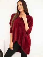 Dámský svetr Plus Size s výstřihem do V bordový
