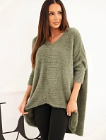 Dámský svetr Plus Size s výstřihem do V khaki