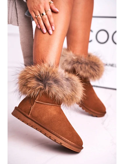Dámské Kožené Sněhule S Kožešinou Camel model 21540431 - Boto