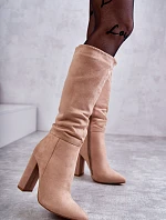 Klasické semišové boty na podpatku Tmavě béžová Tressa