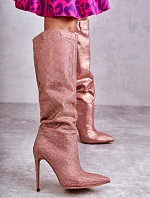 Módní kozačky na vysokém podpatku s kubickými zirkony růžove Lovisa