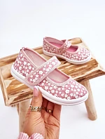 Dětské balerínky na suchý zip v potisku růžové Selah