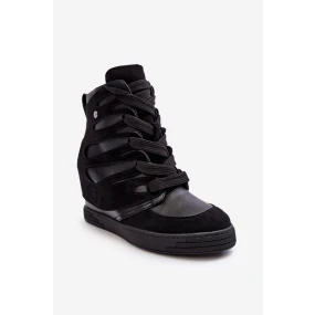 Kožené Boty Na Podpatku Šněrované Černé Amria