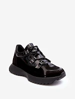 Kožené lakované dámské sportovní boty M01/2 Zazoo Černé