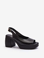 Zazoo 40376 Kožené sandály na masivním podpatku Černé