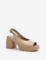 Zazoo 40376 Kožené Sandály Na Masivní Podpatku Bežové