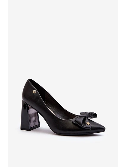Lodičky na podpatku s mašlí černé model 21649223 - VINCEZA