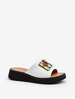 Dámské kožené pantofle na platformě s ozdobou Béžové Monroe