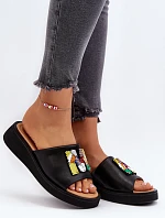 Dámské kožené žabky s ozdobou černé Asames