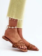 Dámské sandály z ekokože na ploché podrážce hnědé Moldela