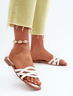 Dámské sandály z ekokože na ploché podrážce bílé Moldela