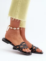 Dámské sandály z eko kůže na ploché podrážce černé Moldela