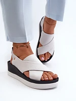 Zazoo 40256 Kožené Sandály Na Klinu Bílé