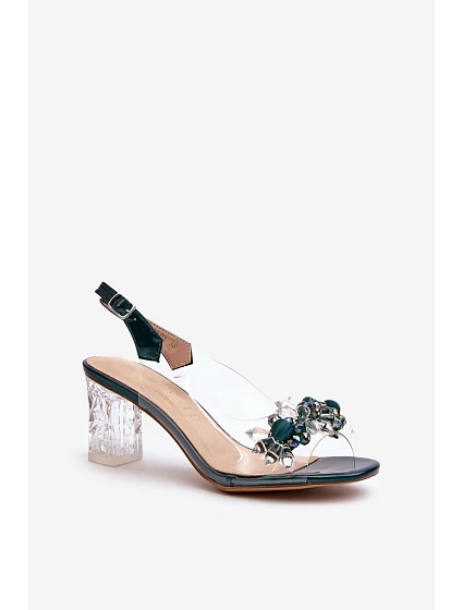 Průhledné sandály na podpatku s ozdobami zelené D&A model 21659780 - S.Barski