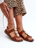 Dámské Ploché Sandály S Ozdobami Sergio Leone SK072H Hnědé