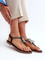 Dámské Ploché Sandály S Ozdobným Kvítkem Stříbrné Edoni