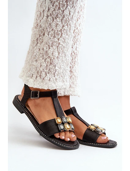 Elegantní Dámské Sandály S Ozdobnými  Černé model 21665206 - S.Barski