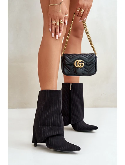 Dámské boty na podpatku se svrškem a  černé model 21670413 - Boto