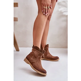 Nízké Dámské Boty Na Ploché Podešvi Zamszové Lewski 3624 Hnědé