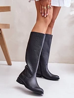 Kožené dámské kozačky do poloviny lýtek na zip Lewski 3616 černé