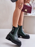 Zazoo 60490 Kožené Zateplené Boty S Dekorací Tmavězelené