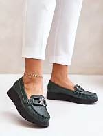 Kožené mokasíny na platformě s ozdobou tmavě zelené Zazoo 10141