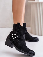 Semišové zateplené boty na podpatku černé Zazoo 60477