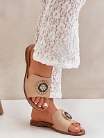 Kožené Pantofle S Dekorací Na Plochém Podpatku Béžové Lewski 3047/O