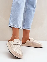 Dámské sandály zdobené zirkony na platformě béžové Deorani