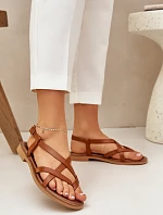 Kožené Plátěné Sandály S Propletenými Pásky Zazoo 40429 Hnědé