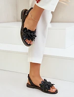 Kožené Sandály Na Plochém Podpatku Zazoo 40425 Černé