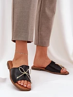 Sandály Na Ploché Podešvi S Ozdobnou Mašlí Černé Deonelis