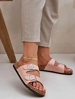 Textilové pantofle na korkové podrážce s přezkami růžové Atera