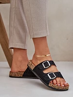 Textilní Pantofle Na Korkové Podešvi S Přezkami Černé Atera