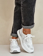 Kožené Sportovní Boty Dámské Sneakers S.Barski LR51-551 Bílé