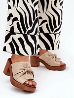 Dámské Pantofle Na Podpatku Z Eko Kůže Béžové Kikilla