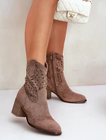 Dámské Kožené Kotníkové Boty Na Podpatku Hnědé S.Barski HY51-125