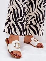 Eko Kožené Ploché Sandály Dámské S Dekorativním Detalem Bílé Frelie