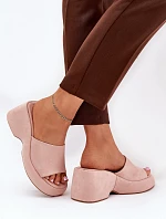 Eko Velurové Pantofle Dámské Na Platformě A Klíně Růžové Afisal