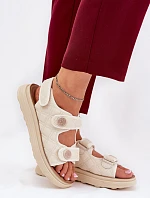 Dámské sandály s ozdobnými detaily na suchý zip béžové Zoliner