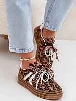 Dámské tenisky na platformě s ozdobami v panterovém vzoru hnědé Vinness