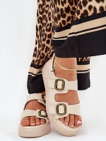 Dámské Sandály Na Platformě A Klínu S Přezkami Béžové Genorre