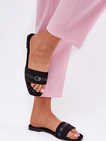 Ploché Dámské Pantofle S Páskem A Přezkou Černé Zilina